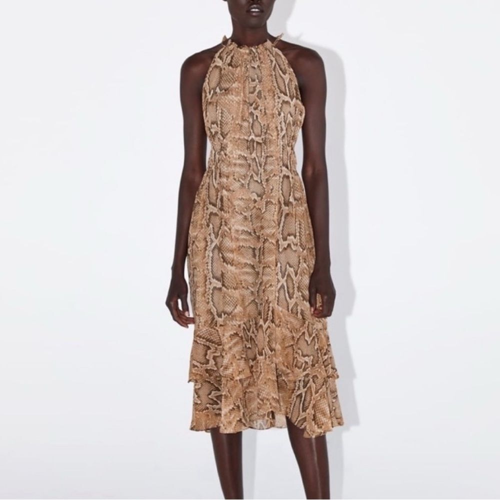Zara Snakeskin Midi Dress Size Medium